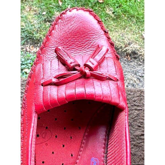 Dr SCHOLL Red Dress Slip on Loafers Flats Women Tassel Leather Moccasins 6M - Picture 7 of 13